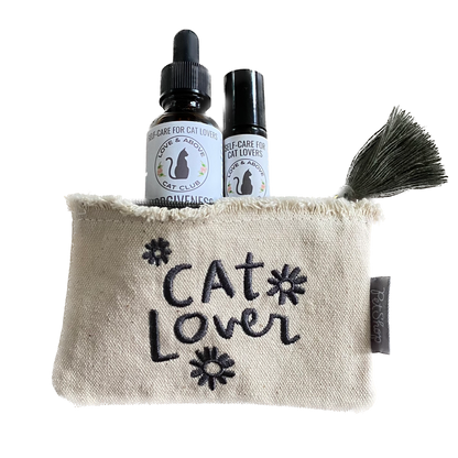 "Cat Lover" Canvas Zip Pouch/Purse - Gray Embroidery
