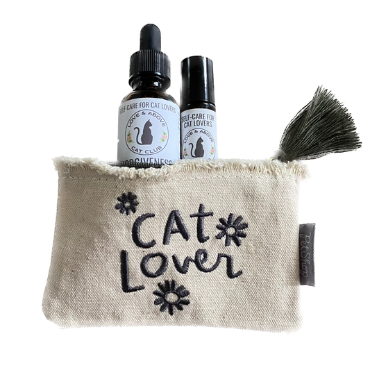 "Cat Lover" Canvas Zip Pouch/Purse - Gray Embroidery