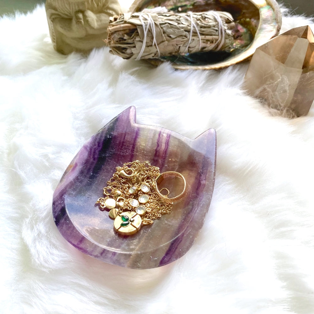 Purple Fluorite Kitty Face Trinket Dish